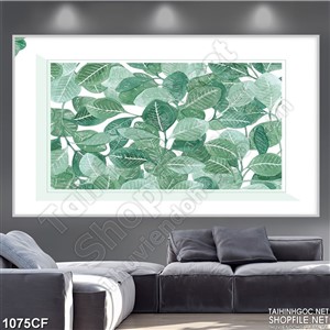 Tranh phủ đầy lá xanh trang trí căn phòng quán cà phê