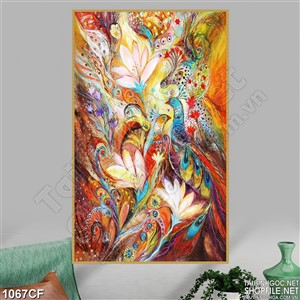 Tranh vẽ đôi chim trang trí tường quán cà phê
