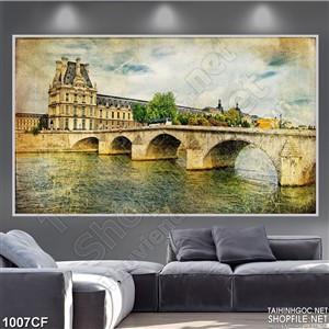 Tranh cây cầu đồ sộ treo tường quán cà phê