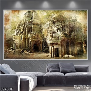 Tranh ngôi đền cổ trang trí quán cà phê in uv