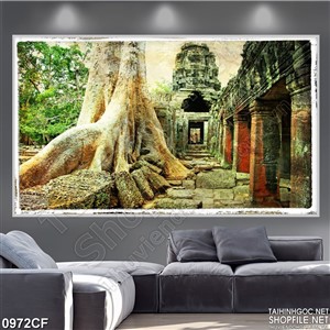 Tranh cây cổ thụ trong đền thờ treo tường quán cà phê