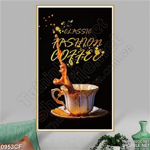 Tranh dòng chữ cofee trên nền tường đen trang trí căn phòng