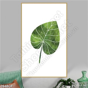 Tranh chiếc lá trên tường trắng quán cà phê treo tường