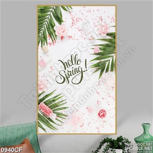 Tranh những tán lá trên nền hoa hồng treo tường