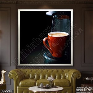 Tranh ly cà phê vừa ép còn nóng hổi trên tường