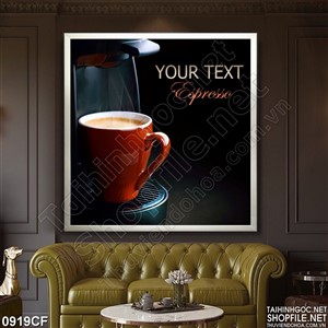 Tranh chiếc cốc màu đỏ chứa cà phê thơm ngon