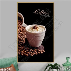 Tranh hạt cà phê trên ly kem tươi