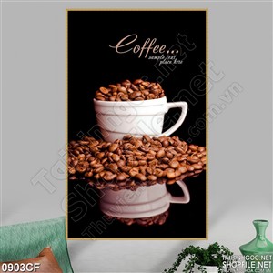 Tranh chiếc cốc đựng đầy hạt cà phê 3d