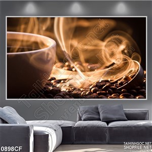 Tranh làng khói lan tỏa hương cà phê trong căn phòng