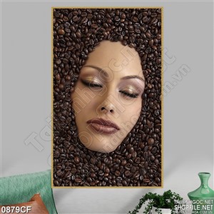 Tranh mỹ nhân ngủ trên những hạt cà phê 3d