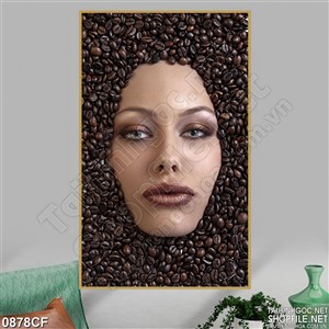 Tranh mỹ nữ trên những hạt cà phê treo tường