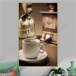 Tranh tách cà phê đen buồn trên bàn treo tường