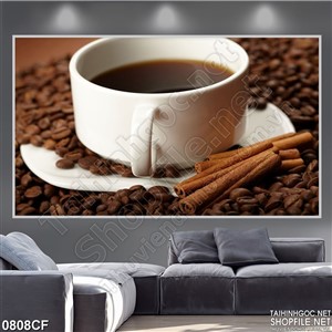 Tranh những hạt cà phê phủ đầy chiếc bàn