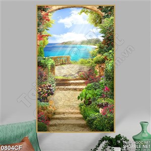 Tranh cổng thiên đường trên bãi biển treo tường quán cà phê