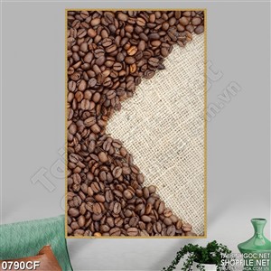 Tranh những hạt cà phê trên tấm vải trải bàn