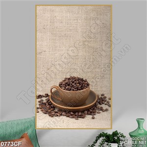 Tranh chiếc ly đựng đầy hạt cà phê 3d