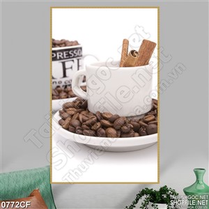 Tranh ly cà phê với những chiếc bánh quế thơm ngon