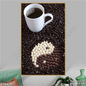 Tranh ly cà phê đen đọng bọt trắng