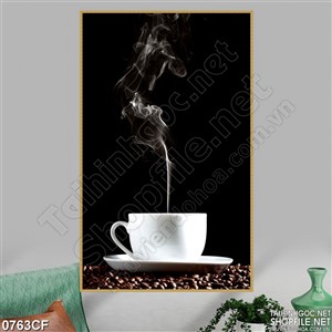 Tranh tách cà phê nóng trên nền trời đêm