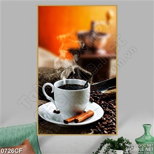 Tranh làng khói bên máy xay cà phê treo tường