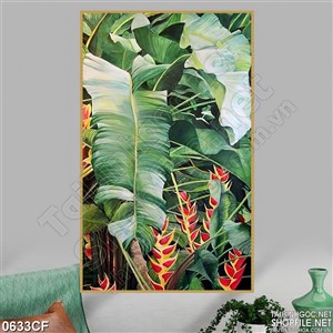 Tranh những tàu lá xanh trang trí phòng quán cà phê