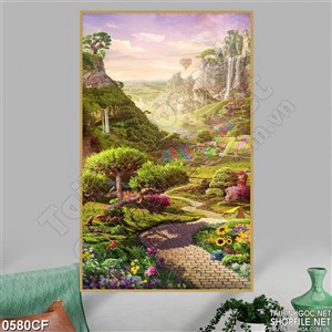 Tranh nhưng ngọn núi mờ sương trang trí quán cà phê