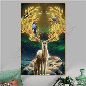 Tranh chim đậu trên cây vàng treo tường quán cà phê