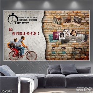 Tranh bức tường gạch quán cà phê loang lỗ