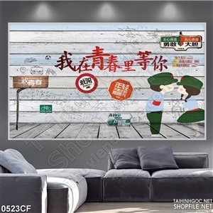 Tranh tình yêu người lính trang trí quán cà phê