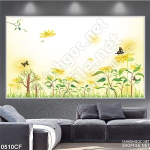 Tranh rừng hoa vàng trang trí quán cà phê