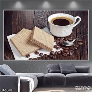 Tranh những chiếc bánh quy bên ly cà phê đen 3d