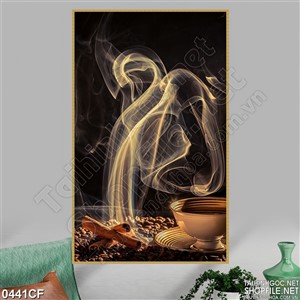 Tranh làn khói hương cà phê trong màn đêm in uv Tranh làn khói hương cà phê trong màn đêm in uv