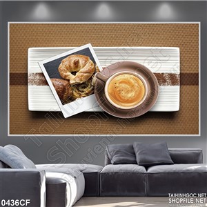 Tranh tách cà phê cappuccino bên bức hình