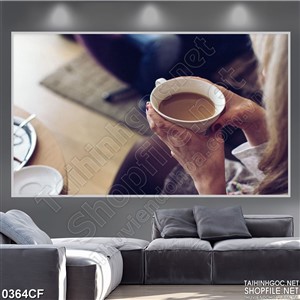 Tranh cô gái thưởng thức ly cà phê sữa 3d