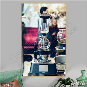 Tranh máy ép cà phê thủy tinh in uv