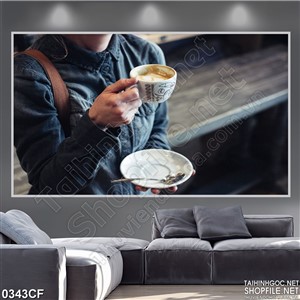 Tranh thưởng thức ly cà phê đầy bọt trắng 3d