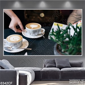 Tranh hai tách cà phê cappuccino hình trái tim