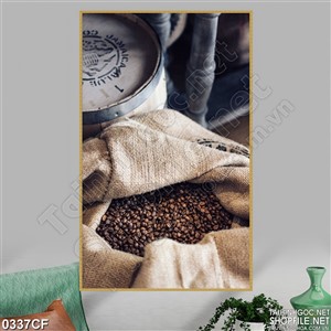 Tranh những bao tải chứa hạt cà phê