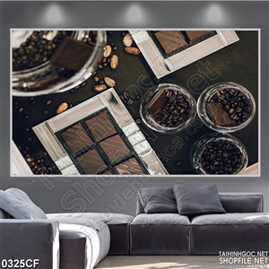 Tranh những hạt cà phê trên ô cửa