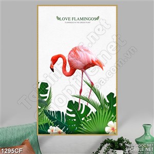 Tranh cò hồng trên tường quán cà phê in uv