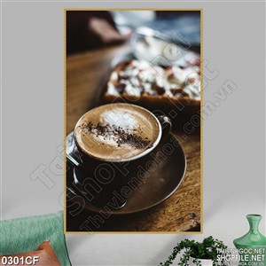 Tranh ly cà phê sữa bên bàn ăn treo tường