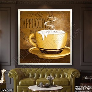Tranh tách cà phê cappuccino thơm tràn bột trắng