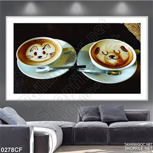 Tranh hình mặt thú cưng trên mặt hai ly marrocchino