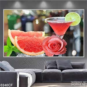 Tranh ly nước cam trên bàn cà phê 3d