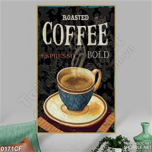 Tranh logo coffee trên nên tường đen