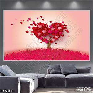 Tranh cánh đồng trái tim đỏ trên tường quán cà phê