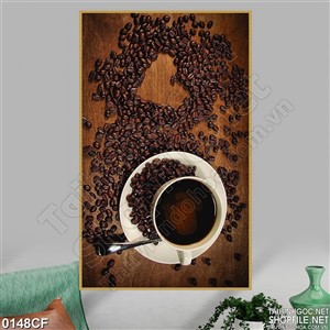 Tranh những hạt cà phê rơi vãi trên bàn gỗ in uv