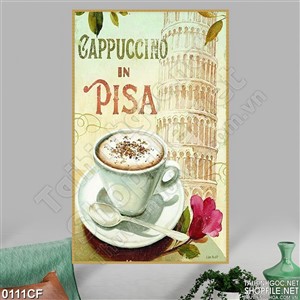 Tranh ly cà phê cappuccino trên thủ đô Pari