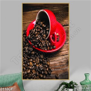 Tranh những hạt cà phê đổ trong tách ly đỏ