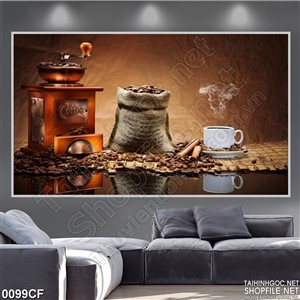 Tranh pha chế ly cà phê đen nóng treo tường
